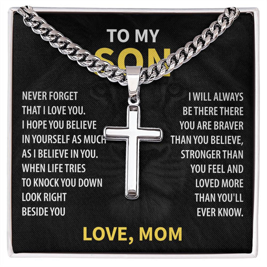 TO MY SON | Cross Necklace on Cuban Chain | NEVER FORGET